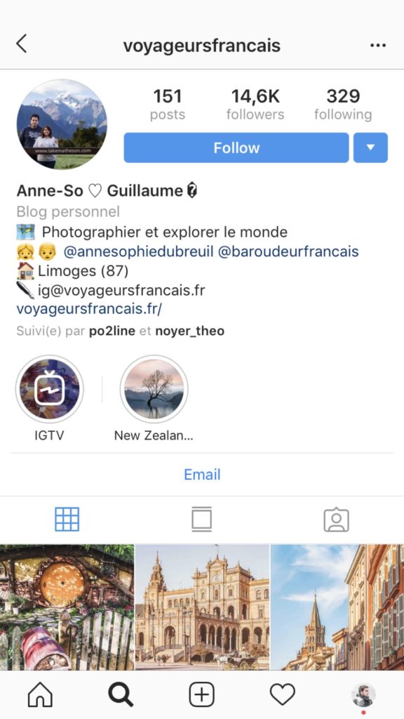 Exemple compte instagram voyage